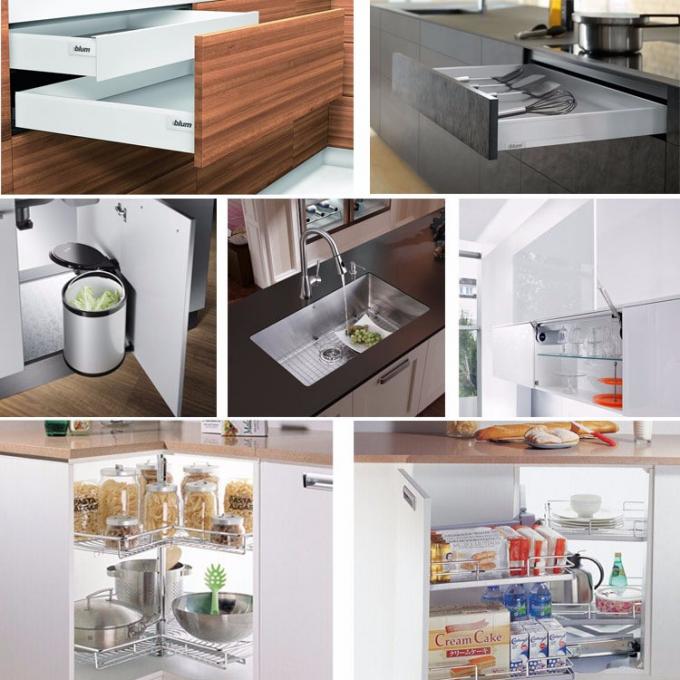 Bancadas personalizadas luxo de quartzo de Calacatta da laca dos armários de cozinha da placa de partícula