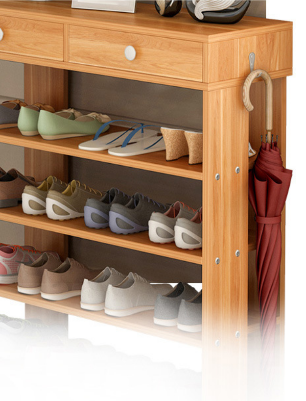 O armário de madeira da sapata da placa de partícula da grão do estilo simples com muitas cremalheiras para escolhe