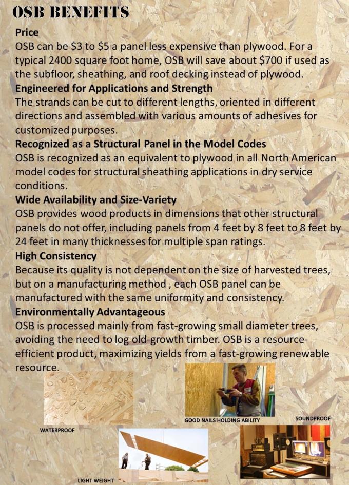O cartão exterior à prova de som da colagem OSB da placa da categoria OSB da primeira classe/WBP cobre